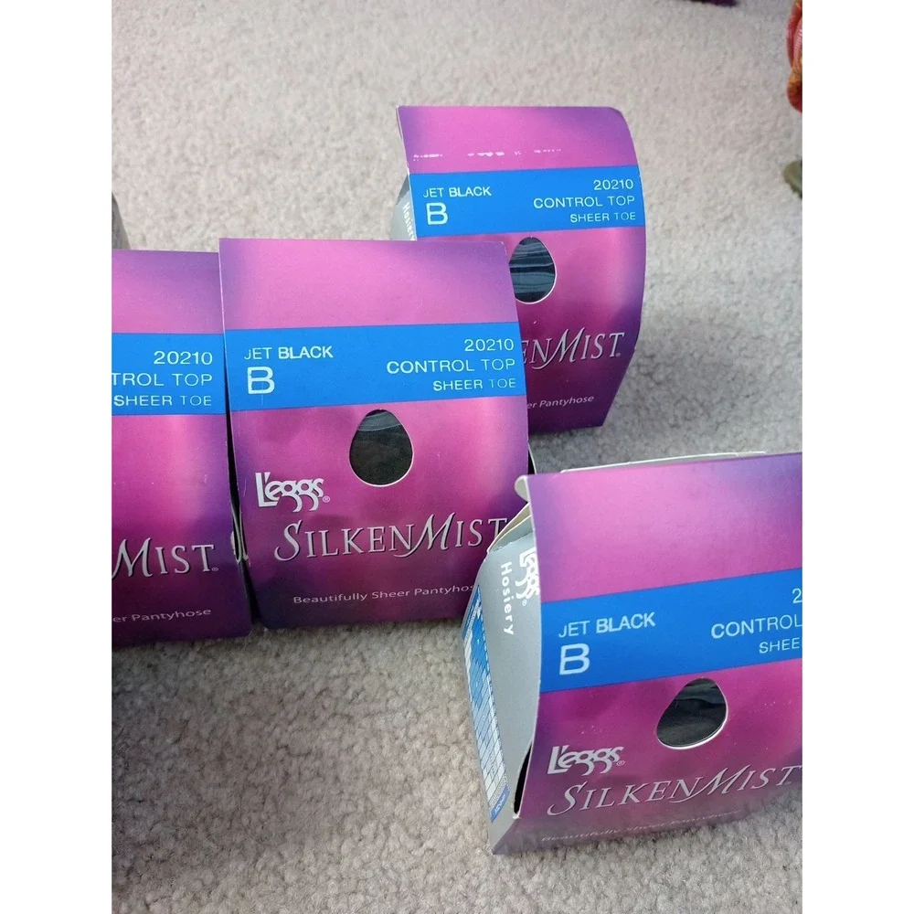 Leggs Silken Mist ~ Control Top Sheer Pantyhose Jet‎ Black Size B Lot 6 New